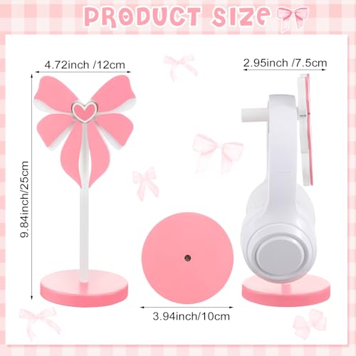 Kingdder Pink Bow Headphone Stand Cute Wood Headphone Stand Adorable Headset Holder Accessories Gamer Gifts for Teenage Women Teacher Girlfriend Office Worker Wife Gamer Room Decor Office Desk - style: Pink Bow