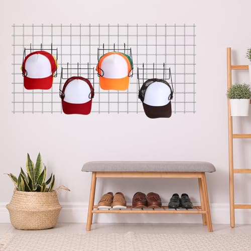 Yaocom 4 Pcs Gridwall Hat Display Rack, Metal Wire Retail Display Shelves Gridwall Organizer Accessories for Grid Panel Displaying Baseball Hats for Home Commercial, Black