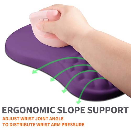 Ergonomic Joint Wrist Support Mouse Pad with Memory Foam Cushion Massage Bump, Carpal Tunnel Pain Relief Mousepad Slope Design for Wrist Rest, 11.8x7.9 in, Dark Violet - color: Dark Violet