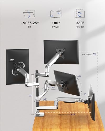 Heavy Duty Quad Monitor Mount Desk Stand, Mechanical Spring 4 Monitor Arm Fits Four 13-40 Inch Screens up to 25 lbs Each, Fully Motion VESA Mount Base (C-Clamp/Grommet), Premium Aluminum, Silver - color: Silver, size: Quad