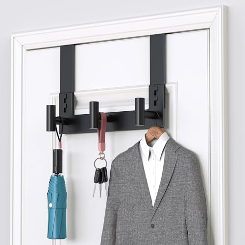 PMMASTO Over The Door Hooks, Fits 1-3/4" Thick Door No Drill Hooks for Closet Bathroom Bedroom Organization, Hanger for Coat Towel Robe (Black, 3 T-Hooks) - color: Black, size: 7.5 Inch-3 T-Hooks, Fits 1-3/4" Thick Door