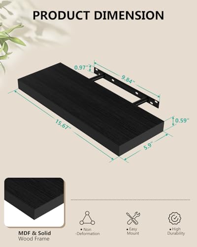 WALI Floating Shelves for Wall, 2 Tier Bathroom Storage Shelf Over Toilet, for Bedroom Bookshelf, Living Room Decor, Kitchen, Nursery, Laundry, Soundbar Floating Shelf Mount Under TV (CS102L), Black - color: Black, size: 15.67 x 5.9 Inch
