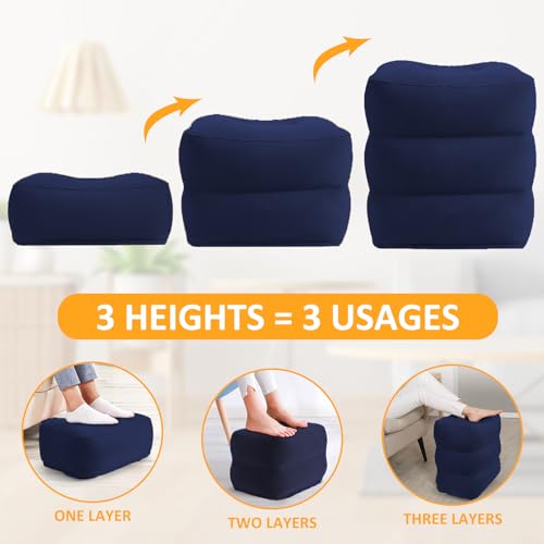 Inflatable Foot Rest Pillow for Travel - Adjustable Height Flight Foot Rest with Eye Mask and Earplugs for Kids & Adults on Airplane, Car, Train, Office, and Home (Blue, 1 PCS) - color: Blue, size: 1 Pack