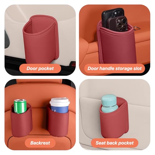 Car Door Cup Holder, Leather Clip On Backseat Pocket Beverage Holder, Waterproof Scratch-Resistant Vehicle Window Cup Holder, Multifunctional Storage for Water Cup Phone Change (Red) - color: Red