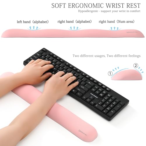 UnivoColors Design-Wave Keyboard Wrist Rest, Artificial Sheepskin+Memory Foam+Ergonomic+Anti-Slip Gel, Resilience Support During Work and Gaming,Keyboard Accessory,Pink - color: Kr_pink, style: Keyboard Wrist Rest