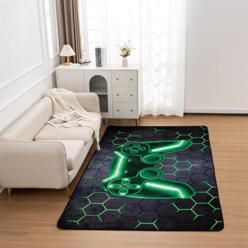 NTBED Game Console Area Rug for Bedroom Sofa Playroom Gaming Geometric Bedside Rugs Gamer Decorative Floor Mat Carpet (4x6 Feet, Green) - color: Green, size: 4x6 Feet