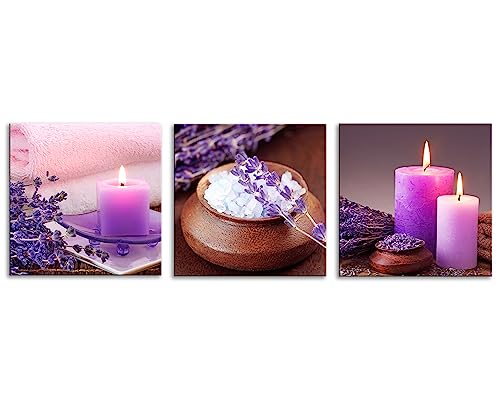 NAN Wind Zen Canvas Wall Art Tranquil Spa Still Life with Purple Aromatherapy Candles and Zen Stone Aroma of Lavender Flower Pictures Print on Canvas Ready to Hang for Bathroom Decoration - color: aromatherapy, size: 16X16inchX3pcs