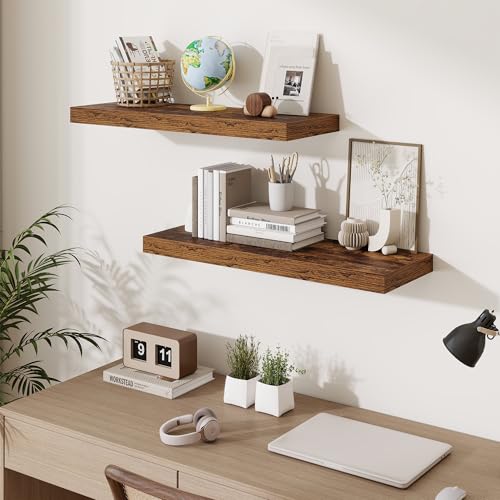 Fun Memories Floating Shelves for Wall, 30 Inch Long Floating Shelves Set of 2, 30 x 10 Wooden Shelves for Wall, Large Storage Shelves, Hanging Shelves for Bathroom Kitchen Bedroom, Rustic Brown - color: Brown Color, size: 30W x 10D x 1.5H