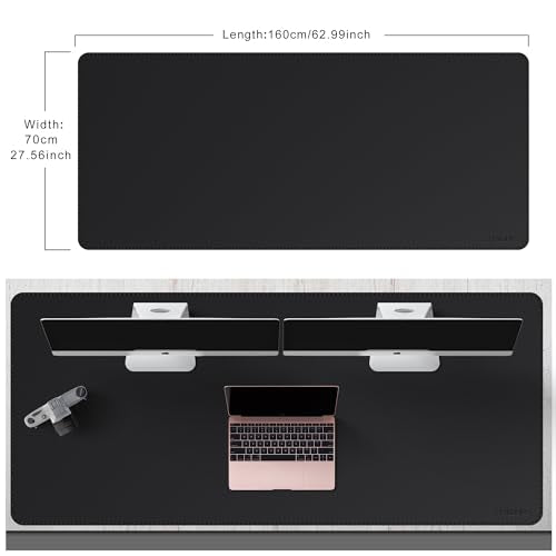 Mydours Giant Desk Mat, 63 x 28 inch Extended PU Leather Desk Pad, Gaming Desk Mat for Home Office Desk, Mouse Pad for Home Office & Computer Workstation, Extra Pad for Standing Desk (Black) - color: Black, size: 63" x 27.6"