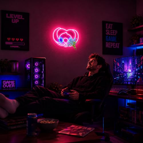 bkuupau Neon Sign, Anime Neon Signs for Wall Decor LED Light up Signs Home Decor for Bedroom, Man Cave, Gaming Room, Party, Club, Pub, Bar Decoration Christmas Halloween Easter Gift USB Operated - color: Pink