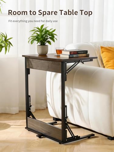 Upgraded 24" Folding C Shaped End Table, Small Sofa Side Laptop Desk, Couch TV Tray Table for Living Room, Bedroom (1, Grey) - color: Grey, size: set of 1