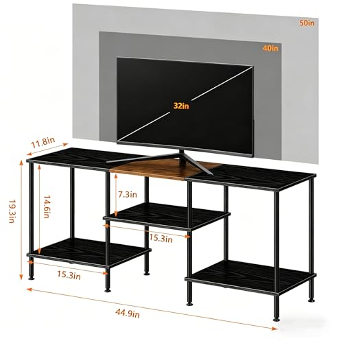 Black TV Stand for 50 inch TV Small Entertainment Center with Open Storage Shelves, Farmhouse TV Console Table for 50 43 40 32 inch TV - color: Black & Brown