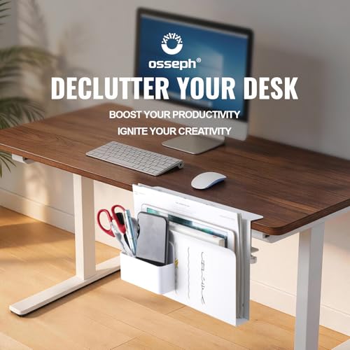 2 Tie Desk Side Storage, Under Desk Storage Organizer with Pen Slot (White) | osseph Desk Shelf, Standing Desk Accessories, Magnetic File Holder, No Drill Clamp to 0.5-2.38" Desks, 30 Lbs Carbon Steel - color: White 2 Tier
