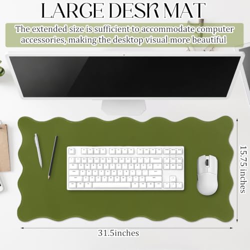 Hahafelt Scalloped Desk Mat Large Desk Pad Cute Coquette Table Mat Back to School Preppy Table Make up Pad Nonslip Graduation Gift with Stitching Waterproof Gaming(Dark Green,31.5 x 15.8 Inches) - color: Dark Green, size: 31.5 x 15.8 Inches