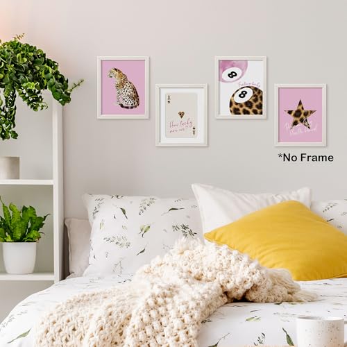 TLESKE Pink Cheetah Preppy Posters Prints Unframed 8x10 Set of 4, Trendy Aesthetic Lucky 8 Balls Wall Art Prints Decor for Teen Girls Dorm Bedroom Living Room, Retro Cheetah Print Wall Picture - color: pink cheetah, size: 10L" x 8W"
