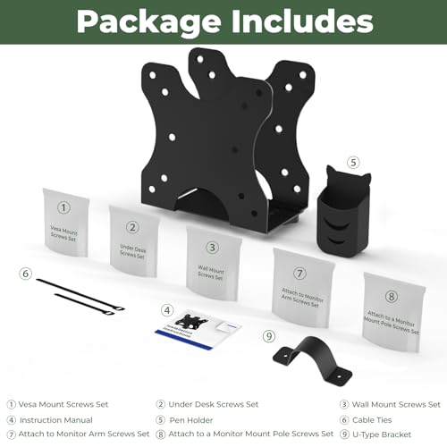 Adjustable Thin Client Mini PC Vesa Mount to Wall, Under Desk, Attached to Monitor Arm and Stand Pole for HP, Dell, Bosgame Ryzen 5, GMKtec K11, Bmax B3, KAMRUI E3B, NUC, Mac mini and Small CPUs