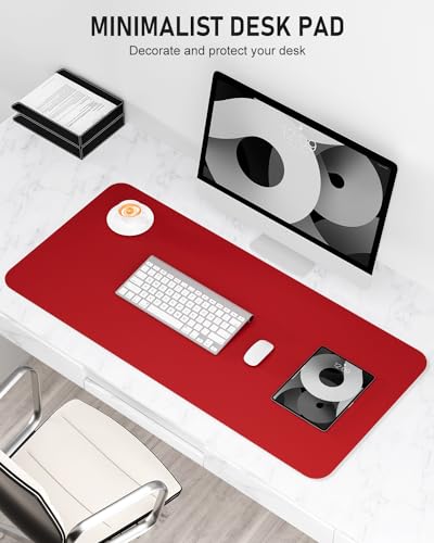 Desk Pad, 30" x 14" PU Leather Non-Slip Desk Mat Large Mouse Pad for Desktop, Waterproof Laptop Computer Writing Mat for Office, Home, Work, Gaming, Bright Red - color: Bright Red, size: 30" x 14"