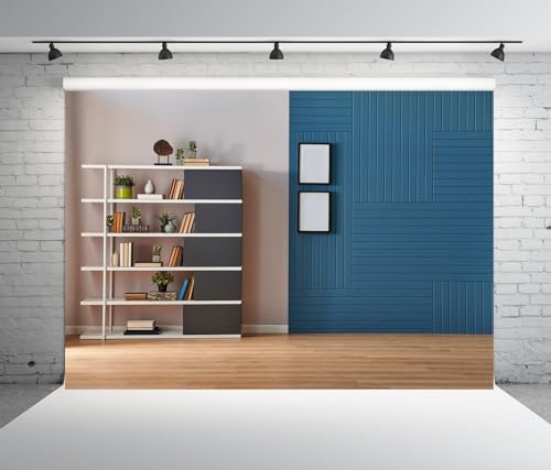 BELECO 7x5ft Fabric Living Room Backdrop for Video Conference, Modern Bookshelf with Books, Wooden Floor, Empty Room Background Home Office Decor Zoom Meetings Live Video Photo Studio Props - size: 7x5FT