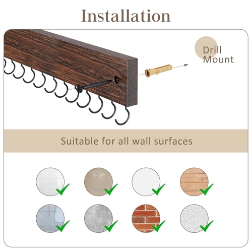 Lolalet Wooden Necklace Holder for Wall with 15 Hooks, Necklaces Hanger Easy Install Wall Mount Necklace Organizer, Jewelry Hangers for Chains, Bracelets, Earrings -Brown - color: Brown