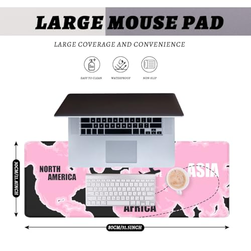 Pink World Map Gaming Mouse Pad Travel Route XL Mouse Pad Large Mousepad Extended Laptop Keyboard Mat Gaming Desk Pad Mouse Mat Office Computer Keyboard Laptop 31.5"x11.8" - color: Pink World Map, size: 31.5L x 11.8W inches