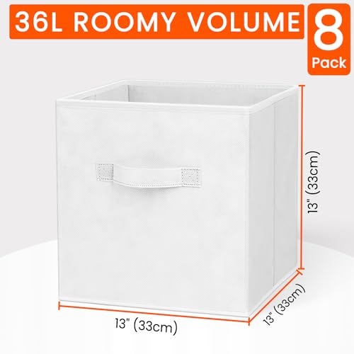 Criusia Storage Cubes - 13 Inch Heavy Duty Fabric Storage Bins for Shelves Closet Cube Organizer - 8 Pack Collapsible Cube Storage Bins Baskets for Clothes Blankets Toys - Nursery Organization (White) - color: White, size: Large -13 inches