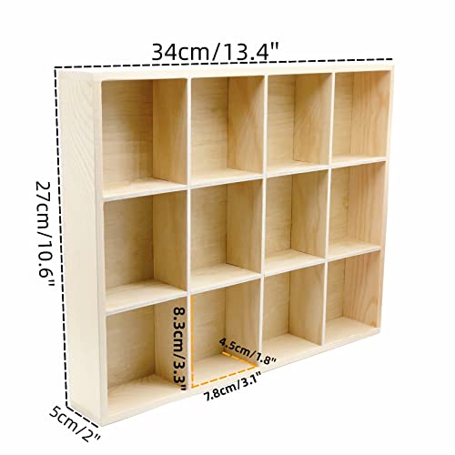 1 Pcs 13.4''x10.6''x2'' Wooden Storage Divider Box Showcase Display Box Organization Tray Display Holder Tabletop Drawer with 12 Compartments for Home Craft Office Kitchen Storage - color: Natural Wood, size: 12 Compartments