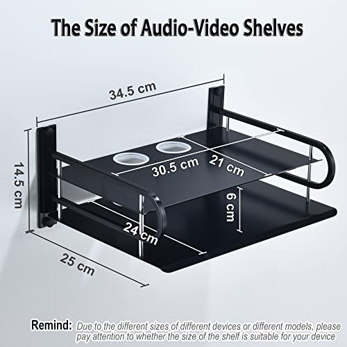 HNVNER Universal Media Shelf with Cable Holes for Entertainment 2-Tier Metal Floating Wall Shelves for Media Such as Router, Modem, Remote, Cable Boxes, Media Boxes, Projector Wall Mount, 12" x 9.8" - color: 2 Layers-large-1pcs