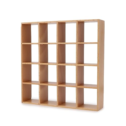 Miniature Furniture Storage Rack 1/12 Dollhouse Furniture 16 Grid Shelf Bookshelf Display Shelf Wall Rack Stand Mini House Scene Decoration (Wooden) - style: Wooden