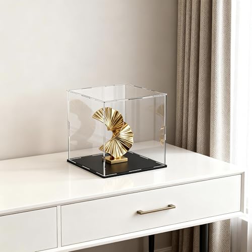 Acrylic Display Case 9x9x9 Inch, Clear Collectible Display Box with Matte Black Base, Dustproof Showcase for Figures, Models, Sports Memorabilia – Easy Self Assembly - size: 9 x 9 x 9 inch