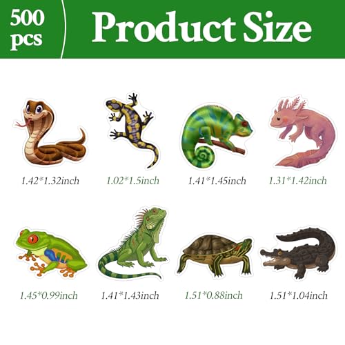 500 Pcs Cartoon Reptile Animal Stickers Roll Waterproof Vinyl for Birthday Party Decorations Supplies Favors Water Bottles Scrapbook Laptops Suitcases Skateboards Luggage Computer Mobile Phone - color: Reptile Animal Stickers Roll