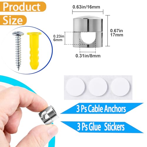 3 Sets Charger Cord Holder, Silver Metal Adhesive Cable Management Clips,Adjustable Cable Anchor Holders,Wire Organizer for Desk, Wall Hook, Home, Office,Bedside Table - color: 3 pieces silver