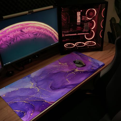 MAY FLOWER Gaming Mouse pad, Large Laptop Mousepad, Full Keyboard Mat, Long Computer Mouse Mat for Home and Office, Anti-Slip Rubber Base, 31.5 x 11.8 Inches (Purple Marble) - color: Purple Marble