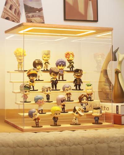 Clear Acrylic Display Case with Light , 3 Tier Display Box Stand Assembly Dustproof Protection Showcase for Collectibles Action Figures (12.6×7×9in; 32×18×23cm) - color: Wood with light, size: 3 Tier 12.6×7×9in;32×18×23cm