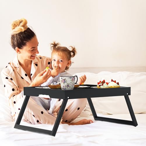 Bamboo Bed Tray Table with Foldable Legs, Breakfast in Bed Tray for Eating, Kitchen Serving Trays, Folding Table for Sofa, Beds, Eating, Working, Used As Laptop Desk Snack Trays, Large Black - color: Black, size: Large