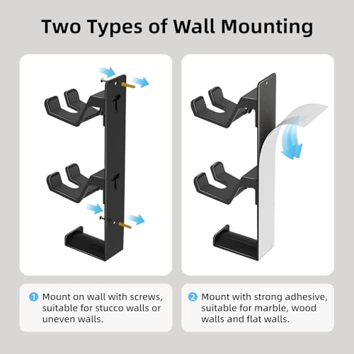 ZYTHRONE Dual Controller Holder Wall Mount, Metal Headset Stand for PS5, PS4, with Stable 3M Adhesive, Strong Adhesive by Screws, Black
