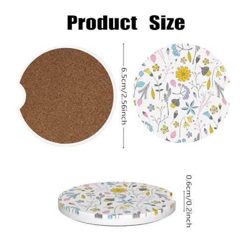 Car Cup Holder Coasters, 2 Pcs Ceramic Coasters with Cork Back and Finger Slot, Anti-Slip Shock Absorbing Women and Men Universal Car Accessories - Lovely Flower - color: Lovely Flower