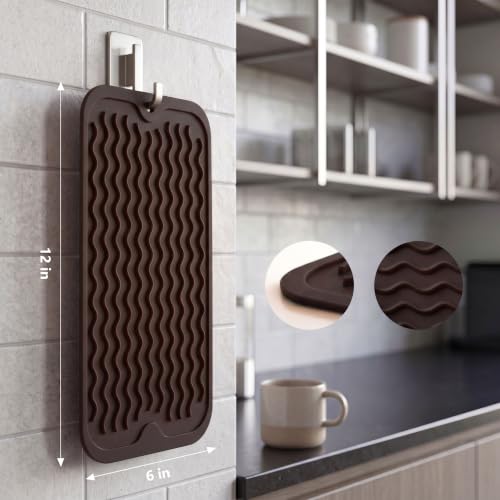 MicoYang Silicone Dish Drying Mat for Multiple Usage,Easy clean,Eco-friendly,Heat-resistant Silicone Mat for Kitchen Counter or Sink,Refrigerator or Drawer Liner Coffee S 12 inches x 6 inches - color: Coffee, size: 12"L x 6"W