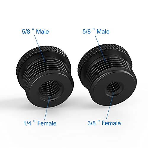 Donuts Mic Stand Adapter Combo Pack - 5/8 to 1/4 & 5/8 to 3/8 Mic Thread Screw Adapter for Tripod, Black