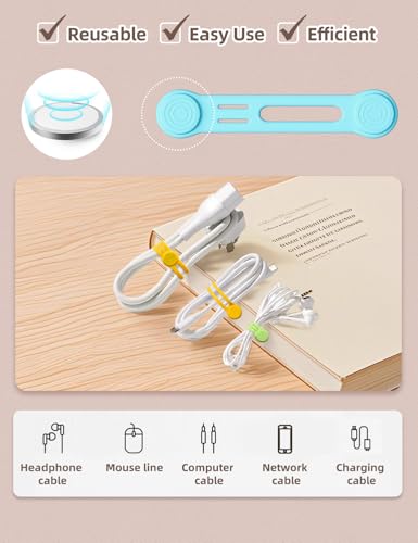 Kanemc Magnetic Cable Organizer For Cords, Cord Wrap Silicone Zip Ties Twist Ties Magnet Strap For Smartphone Charger Earphone Video Game USB C Cables (Macaron Color, S-size) - color: Macaron Color, size: S-size