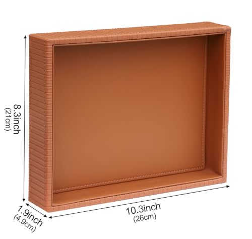 HofferRuffer Faux Leather Vanity Tray, Elegant Desktop Storage Organizer, Decorative Catchall for Perfume, Bathroom Valet, Nightstand or Dresser, 10.2 x 8.4 x 1.8 inches (Brown Stripe) - color: Brown Stripe, size: 10.2" x 8.4" x 1.8"
