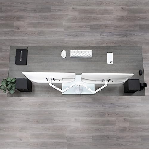 VIVO Freestanding Dual Monitor Stand with Sleek Glass Base and Adjustable Arms, Mounts 2 Screens up to 32 inch and 22 lbs Each, White, STAND-V002FGW - color: White, size: 13" to 32" Screens