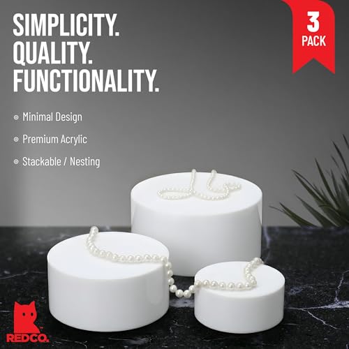 Red Co. Set of 3 Sizes (6", 5", 4") Acrylic Round Cylinder Display Nesting Riser Stands with Hollow Bottoms, Glossy White - color: White, size: 6", 5", 4"