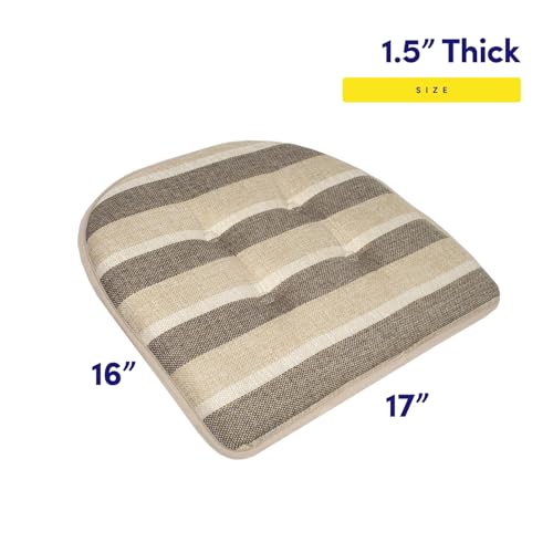 Sweet Home Collection Chair Cushion Memory Foam Pads Tufted Slip Non Skid Rubber Back U-Shaped 16.5" x 15.5" Seat Cover, 4 Pack, Bradford Beige/Brown - color: Bradford Beige/Brown, size: 4 Pack, style: Foam Pads