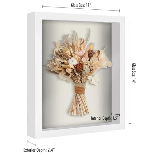Americanflat 11x14 Shadow Box Frame with Shatter-Resistant Glass - Silhouette Collection - Large Shadow Box Display Case for Tabletop and Wall Display - White with Soft Felt Back - color: White, size: 11x14