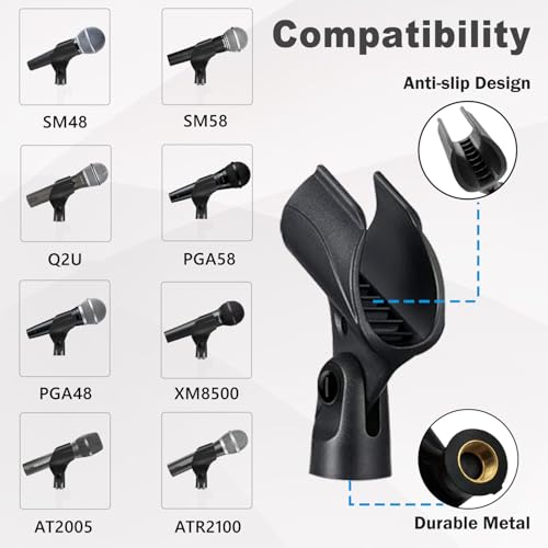 Universal Microphone Clip Holder with 5/8" Male to 3/8" Female Screw Adapter Suitable for Handheld Microphones, 4 Pack