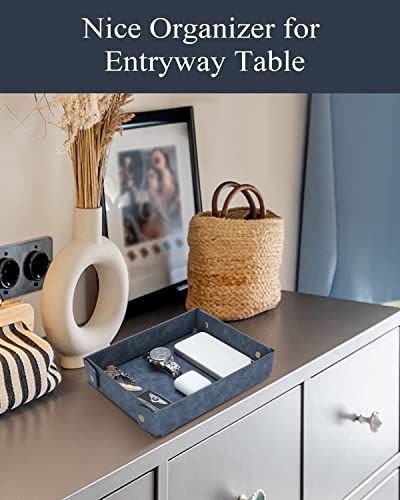 CASIRENA Faux Leather Valet Tray Organizer for Men - Catch-All Tray for Entryway Table Key, Wallet, Watch, Coin Change, Phone, Dresser EDC Dump Jewelry, Bedside Nightstand Desk-top - color: Gray-blue, size: Rectangle