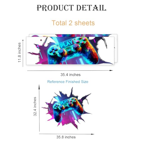 YIMEHDAN Large 3D Game Wall Decals (35.8”x32.4”), Gaming Break Through The Wall Vinyl Wall Stickers for Game Lover, Removable Video Games Artwork for Boys Playroom Bedroom Decor - style: game2