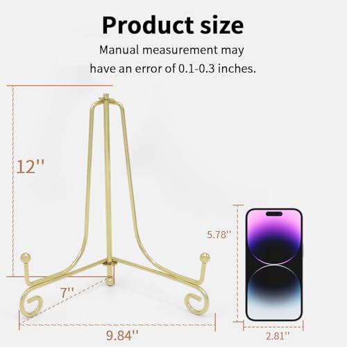 Iron Plate Stands for Display, Foldable Book Holder & Easel Stand for Sign, Versatile Poster Stand and Small Plate Stand for Home Decor, Art, Photo Frame, Card, Crystal Display (Gold, 12 inch (2Pcs)) - color: Gold, size: 12 inch (2Pcs)