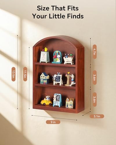 9"x13.5" Vintage Small Arched Trinket Display Shelf Shadow Box | Fully Assembled, Wooden Shelf for Wall or Desk, For Collectibles, Knick Knacks, Mini Figurines, Perfumes & Crystals - color: Brown