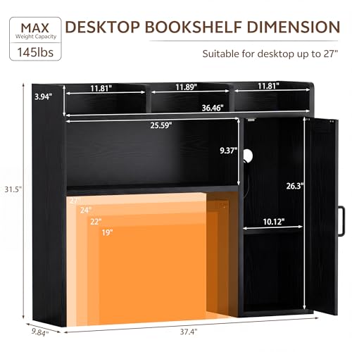 Desktop Storage Shelf, 37.4" Computer Desk Organizer 3-Tier Wood Desktop Storage Shelf Desk Hutch Dorm with RGB LED Light & Power Outlets for PC Gamers, Office, College Dorm Must Haves-Black - color: Black, size: 37.4"W with LED Light